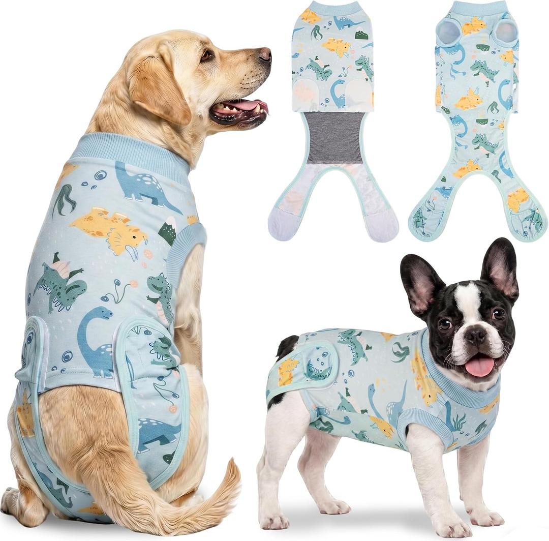 Recovery Suit for Dogs and Cats, Soft Dog Surgery Suit for Female Spay Male Neuter, Anti-Licking Dog Cone Alternative Onesie, Dog Surgical Recovery Suit After Abdominal Wounds, Green, Large