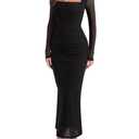 REORIA Long Sleeve Wedding Guest Maxi Dresses for Women Sheer Mesh Square Neck Ruched Bodycon Long Dress 2026 Spring Outfits, Medium