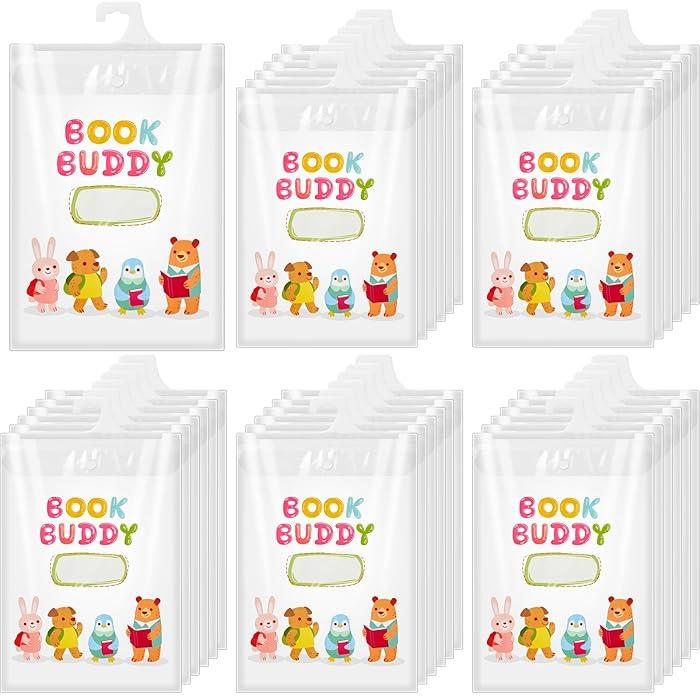 Snapklik 30 Pcs Kids Book Bags Hanging Storage Plastic Bags 13.8 X9.8 Inches Large Hook Take Home Totes Back To School Gifts For Student Classroom Organizer