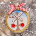 3 x Santa Claus Crossing Christmas Ornament  Wooden Railroad Crossing Sign Ornament with Santa Sleigh  Fun Novelty Holiday Tree Decoration Gift O112