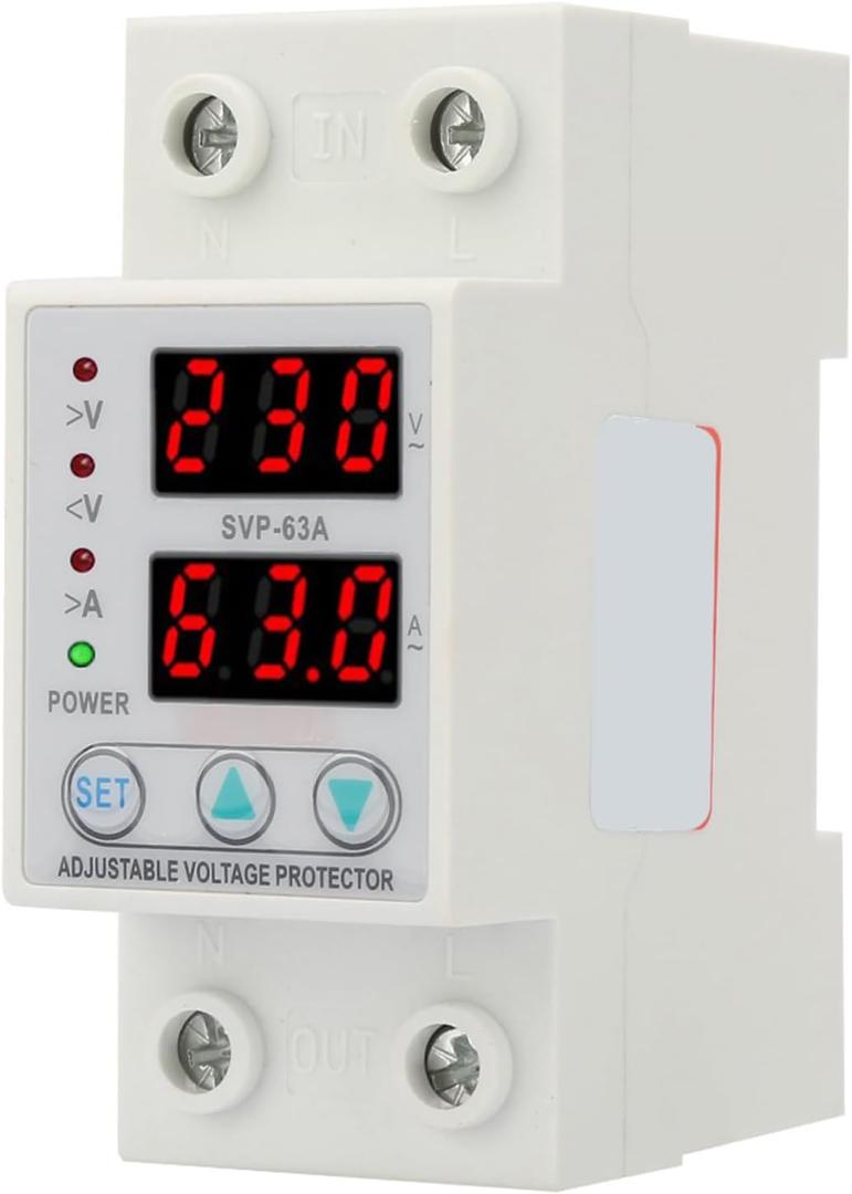 Double LED Display Single Phase Adjustable Voltage Current Protector Voltage Protective Device AC230V 63A x 36 x 60mm