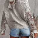 Dokotoo Womens Crewneck Crochet Lace Long Sleeve Hollow Out Cable Knit Sweaters Pullover Tops (XS)