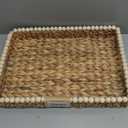 StorageWorks Rectangle Decorative Trays for Home Decor Farmhouse, Wicker Coffee Table Tray Decor with Wooden Beads and Handles, Large Woven Dining Room Decor Tray for Kitchen Counter, Living Room (15.8" x 11.5" x 2.4")