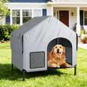 39 Outdoor Dog House for Large Dogs, Dog Kennel with Weatherproof 600D PVC Canopy, Dog Shelter with 6H Elevated Dog Bed Breathable, Dog Tent up to 90lbs