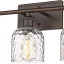 zeyu 3-Light Farmhouse Vanity Light Over Mirror, 21-inch Bathroom Light Fixtures with Hammered Glass Lampshade, Oil Rubbed Bronze Finish, ZJF63B-3W ORB