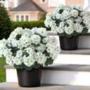 2 Pack Artificial Geranium Flowers Topitary Trees for Outdoors, UV Resistant Geraniums Potted Bushes Look Real Silk Faux Plants for Front Door Garden Porch Planter Farmhouse Home Decor (White)