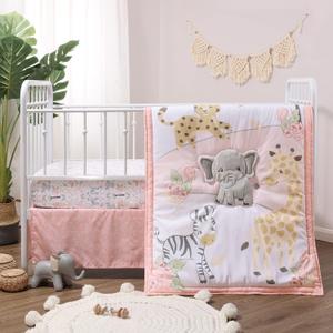 The Peanutshell  Baby Crib Bedding Set for Girls - Newborn, Infant & Toddler Nursery Bed Set Decor with Fitted Crib Sheet, Dust Ruffle, Crib Comforter - Wildest Dreams