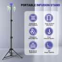Portable Iv Pole, Foldable IV Pole Stand 27 to 83" Adjustable Height Pole with 4 Hook & Drip Bag Stand, Collapsible Iv Pole for Travel