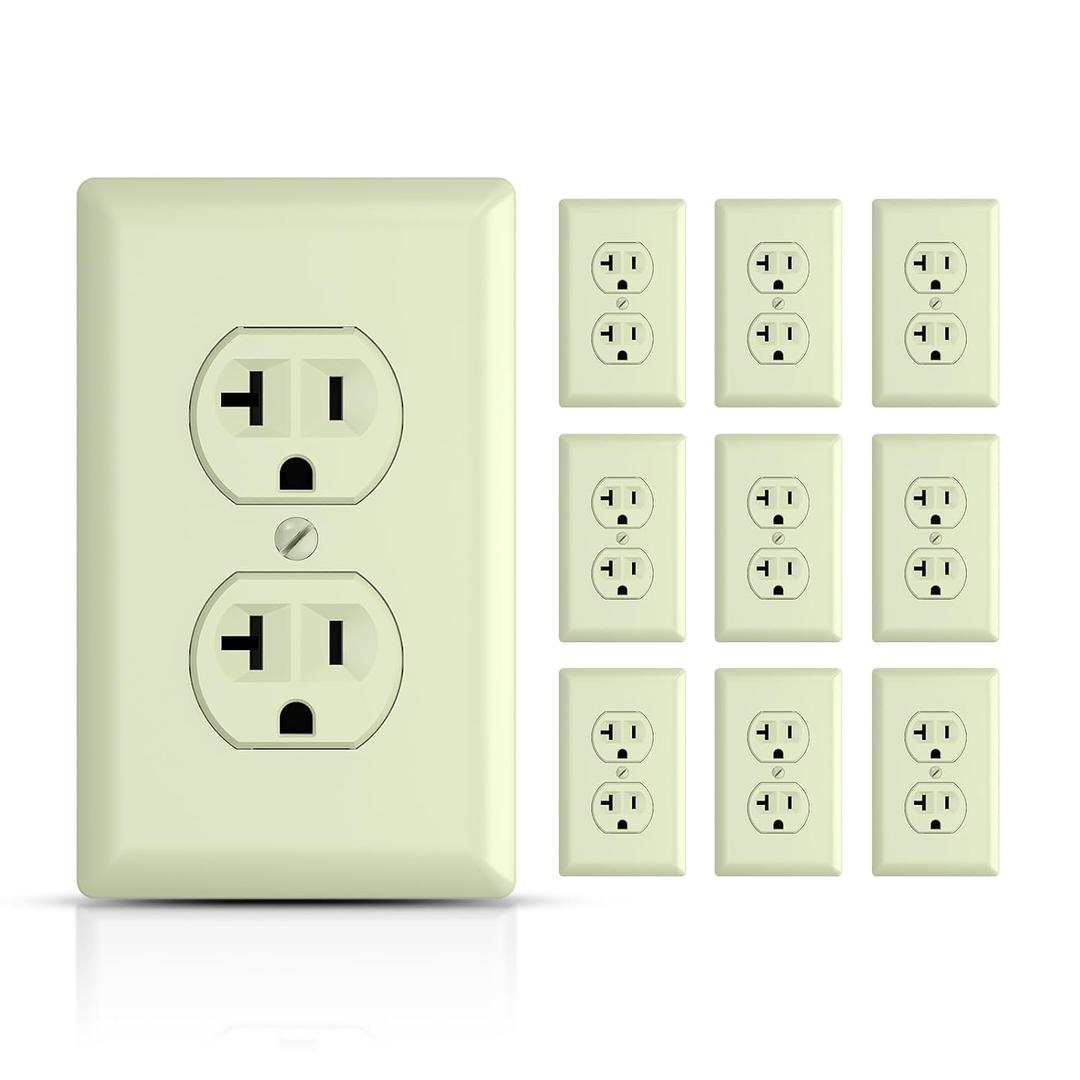 20A Duplex Receptacle Outlets, Heavy-Duty Electrical Wall Socket for Commercial and Residential, Non-Tamper Resistant Outlet, 2 Pole 3-Wire, Self-Grounding, UL, Light Almond, 10 Pack