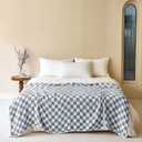 6-Layer Gauze Muslin Blanket 100% Cotton Blue Checkerboard King Size 90"x104" Cooling Throw Blanket Lightweight Soft and Breathable Cozy Blanket Bed Coverlet Both Sides (Blue Checkerboard, King)