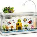 5 Gallon Fish Tank Aquarium Starter Kit with Filter and Light, All in One Small Fish Tank for Betta, Kids & Desktop Use, Self Cleaning Nano Aquarium with Lid(Large White)
