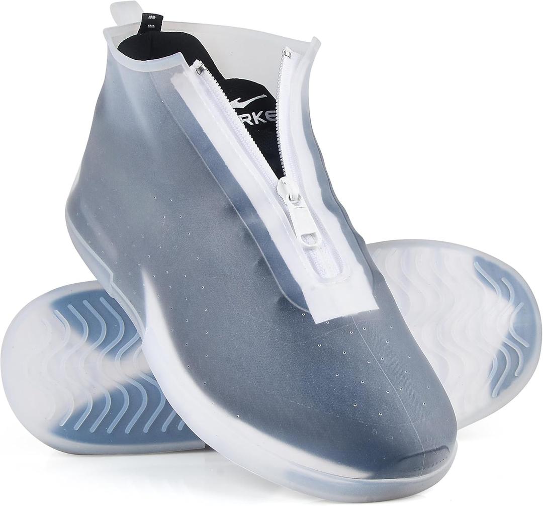 Waterproof Shoe Covers Slip-Resistant Overshoes Newly Upgraded and Latest Model for Men Women, Reusable Rain Boots for Outdoor, Cycling, Hiking, Work (Transparent, L (Women 8-10.5, Men 7-10))
