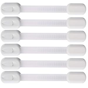 6 Pack Vmaisi Multi-Use Adhesive Straps Locks - Childproofing Baby Proofing Cabinet Latches for Drawers, Fridge, Dishwasher, Toilet Seat, Cupboard, Oven,Trash Can, No Drilling (White) (6)