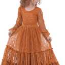 LalaMira Flower Girl Dress Lace Boho Toddler Dresses Ruffle Girl Dress for Wedding Garden Party Holiday Communion Long Sleeve (2T, Burnt Orange)