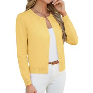 GRACE KARIN Womens Cropped Cardigan Sweaters Trendy Lightweight Shrugs Button Up Long Sleeve Knit Tops M