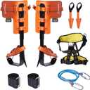 VEVOR Tree Climbing Spikes Set, 1 Pair Alloy Steel Climbing Spurs with Safety Rope and Safety Harness, 350lbs Load Capacity Tree Climbing Gear, Arborist Equipment for Climbers, Fruit Picking, Orange