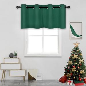 DECOVSUN Dark Hunter Green Valances for Windows 52X18 Inches Blackout Thermal Insulated Valance with Grommet Top for Kitchen Living Room Short Straight Drape Valance for Bedroom Kids Room 1 Panel
