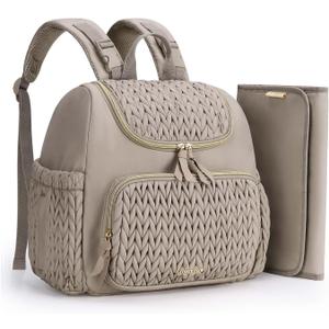 mommore Diaper Bag Small Diaper Backpack Stylish Baby Travel Backpacks with Insulated Pockets, Changing Pad, Stroller Straps (Brown Taupe)