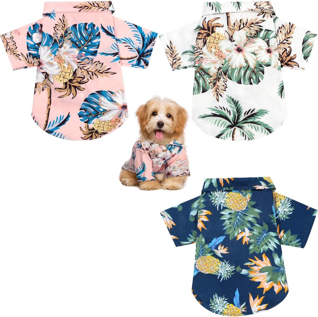 Weewooday 3 Pieces Small Pet Summer T-Shirts Hawaii Style Floral Pet Dog Shirt Breathable Cool Clothes Beach Seaside Puppy Sweatshirt for Puppy(Floral Style,Medium)