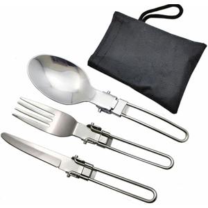 4 x 1 Pcs Folding Spoon &1Pcs Foldable Forks & 1Pcs Folding Knife for Thermos Funtainer 10oz Food Jars, Portable Replacement Stainless Steel Spoons Forks for Travel Camping Picnic Outdoor Activities