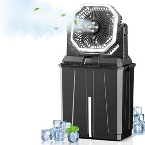 Allsion Rechargeable Misting Fan, 24000mAh Camping Misting Fan with 8L Water Bucket, 3-Speed Outdoor Cooling Fan with LED Lights, 120Oscillation for Camping, Backyard, Patio,Outdoor-Black, Large