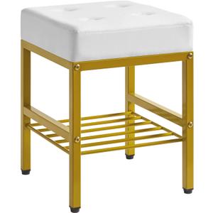 IBUYKE Square Makeup Stool with Adjustable Feet and Storage Space, Footrest Chair, PU Vanity Seat, Multi-Use as Small Side Table or Ottoman, for Bedroom, White LG-60W