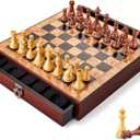 AMEROUS 17 inches Wooden Chess Set with High Polymer Weighted Chess Pieces / 2 Built-in Storage Drawers / 2 Extra Queens / 3.75'' King, Classic Board Game