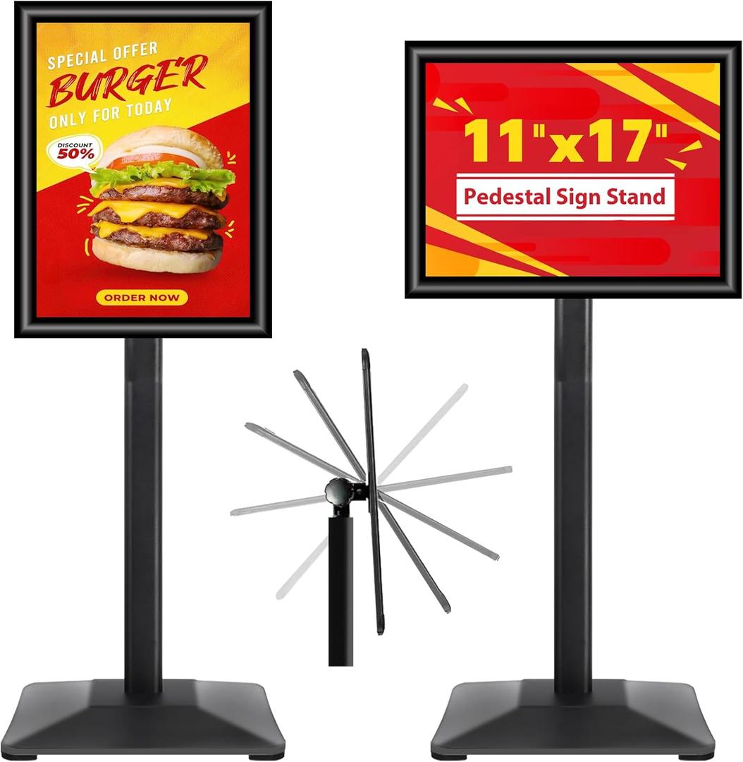 Pedestal Sign holder Stand 11x17inch Adjustable Standing Floor Sign Stand with Heavy Base & Snap Frame Display Stand for Indoor Outdoor Business Store Sign Holder Poster Stand (Black)