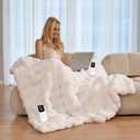 IUUI Electric Heated Blanket Queen 84"x90", Faux Rabbit Fur Heating Blanket, Whit
