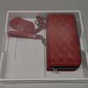 OCASE for iPhone 17 Pro Crossbody Wallet Case - Stylish PU Leather Handbag Phone Purse with Zipper Closure, Card Slots & RFID Blocking - Wrist Strap, Lanyard, Kickstand - Diamond Check Red