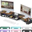 gianotter Dual Monitor Stand Riser, Desk Organizer With Drawer and 2 Pen Holders,Computer Monitor Stand, Desk Shelf for Top of Desk, Wood