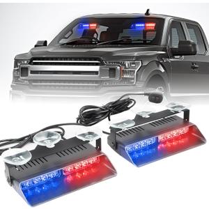 2 in 1 LED Emergency Dash Strobe Light Bar Front/Rear Windshield Safety Flashing Warning Hazard Interior Lights for Police Firefighter Construction Vehicles Trucks (2x7.5 inch, Blue/Red)