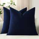 DEZENE Throw Pillow Covers 20x20 Navy Blue: Pack of 2 Cozy Soft Velvet Square Modern Luxury Decorative Throw Pillow Cases for Sofa Couch Living Room Bed Home Decor