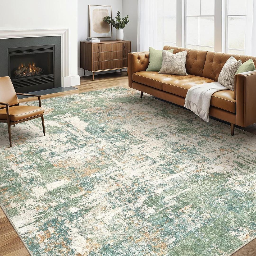 LOONGRUG 5x7 Area Rugs Living Room: Washable Large Abstract Soft Green Rug Stain Resistant Indoor Floor Non-Slip Accent Carpet for Men Modern Home Enthusiasts Aged 25-45 - Bedroom Office Playroom