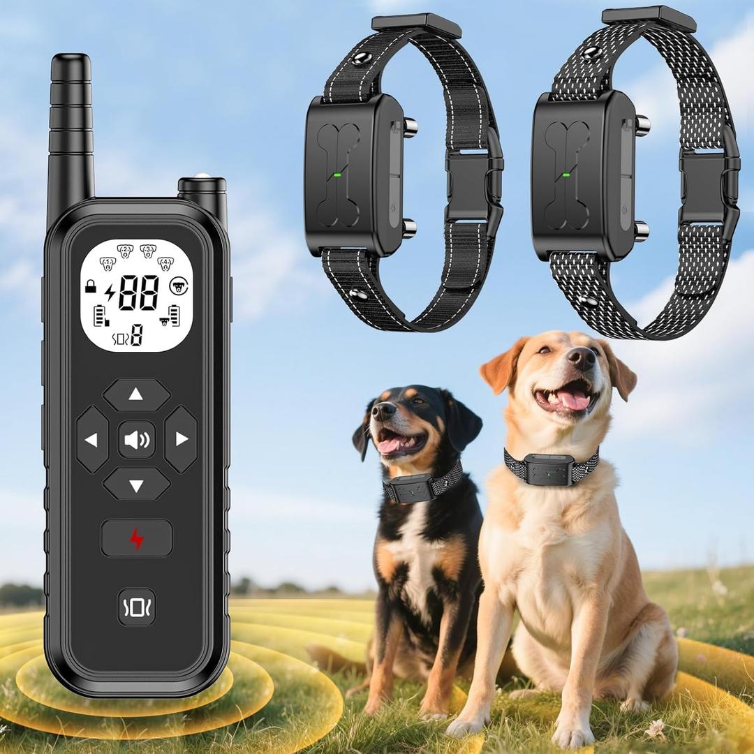 Wireless Dog Fence, Electric Fence for Dogs,Training Collar with Remote Control 3800FT Range, Portable Dog Perimeter Collar with 3 Training Mode Flash Light & Waterproof Matte Black 2 Pack