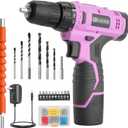 FADAKWALT Cordless Drill Set, 12V Power Drill Set with Battery and Charger, 3/8'' Keyless Chuck, 21+1 Torque Setting, 180 inch-lbs, Pink Electric Drill for Women's Garden DIY ProjectsPink)