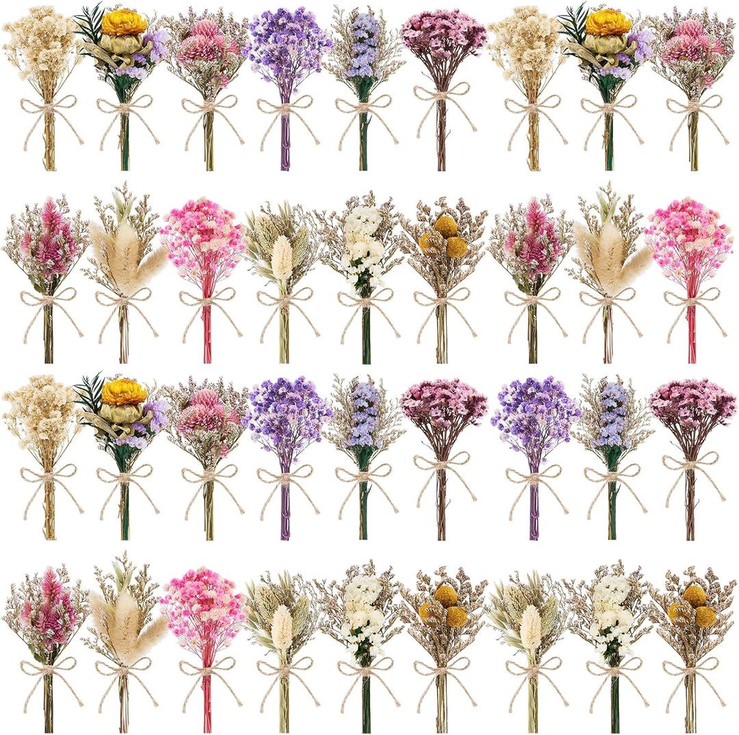 36 PCS Charming Dried Flowers Bouquet for Vase Various Dried Wildflowers with Stems Mini Handmade Wildflowers Natural Real Flowers Bulk Flowers for Crafts DIY Wedding Decor (Various Series)