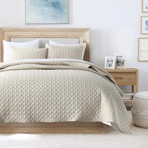 HORIMOTE HOME Quilt Set King Size Beige Bedspread, Modern Style Quilted Clouds Pattern Soft Coverlet Set Lightweight Microfiber Quilted Bedspread for All Season (King( 106" x 96"))