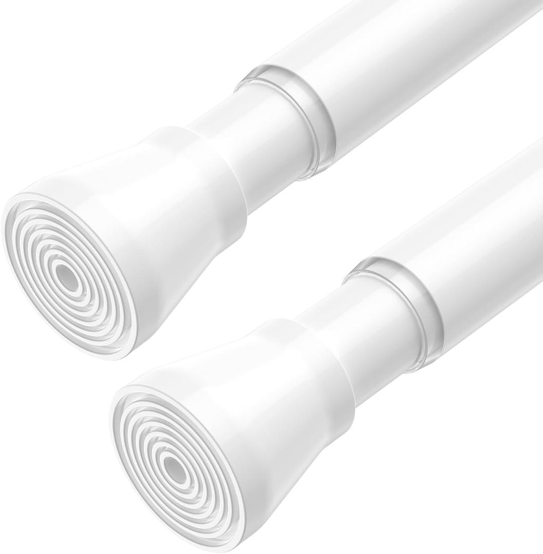 AIZESI 2 Pack Tension Curtain Rod for Windows 45 to 77 Inch, Adjustable Expandable Spring Curtain Rods No Drilling, Non Slip Curtain Rod for Bedroom Doorway Closet, White