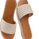 Tscoyuki Womens Flat Sandals Dressy Summer Slip On Resort Womens Sandals Raffia Beach Sandals Open Toe Espadrille Slides