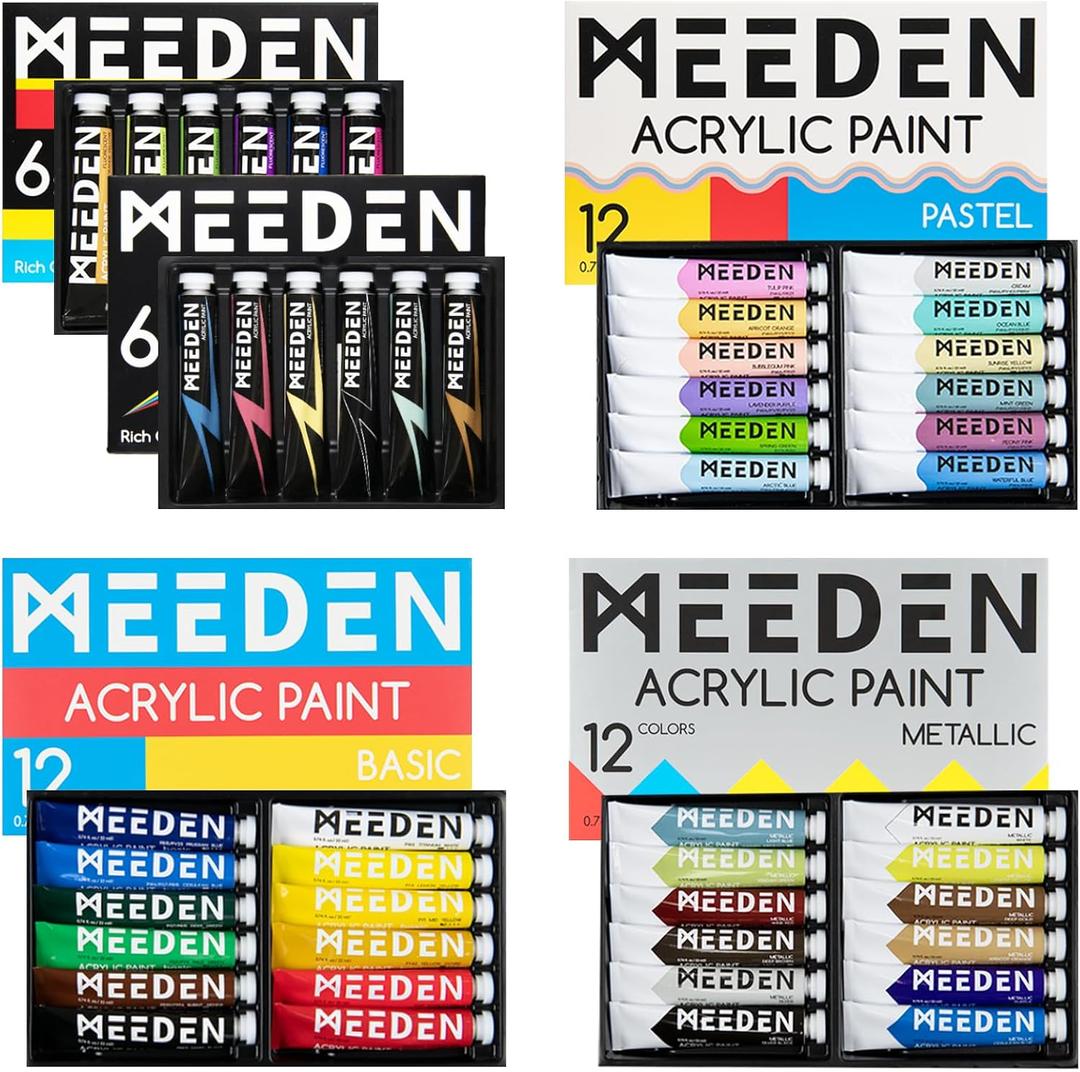 MEEDEN Acrylic Paint Set, 48 Colors 0.74 oz/22ml Tubes, Rich Pigment Art Paints Include Neon, Pastel & Metallic Colors for Artists Kids Beginners