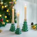 Glasseam Christmas Taper Candle Holders: 3 Pcs Glass Christmas Tree Gold Candlestick Holders with 9.8oz/ 280g Green Chunky Glitter Xmas Decorations for Centerpieces Tabletop Decor Holiday DIY Gifts