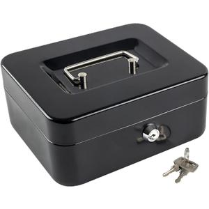 KYODOLED Medium Cash Box with Money Tray,Small Safe with Key,7.87"x 6.30"x 3.54" Black