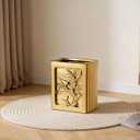 Gold Bathroom Trash Can,Luxury Ceramic Hand Carved Decor Garbage Can,1.32 Gallon/5 Liter Stylish Small Waste Basket for Bathroom,Office,Party,Room