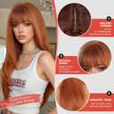 Allbell Ginger Wigs for Women 4x4 Realistic Scalp Free Parting Long Straight layered Wig With Bangs 26 inch Natural Looking Wig Synthetic Heat Resistant Fiber for Daily Party Use