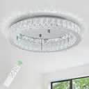 HOPGGIE 18" Crystal Chandelier with Remote Control LED Flush Mount Ceiling Light Fixtures Modern Round Ring Chandelier Light for Living Room Bedroom Dining Room (dimmable) (17.7-dimmable)
