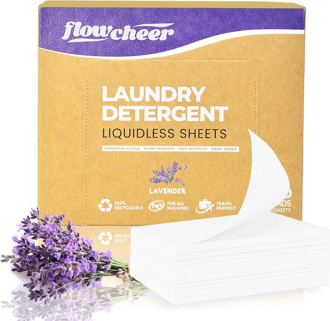 Laundry Detergent Sheets 200 Loads, Powerful with Bio-enzymes, Biodegradable Plastic-Free Washer Sheets, Lavender (100 Count (Pack of 1))