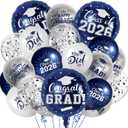 Navy Blue and Silver Graduation Balloons Graduation Decorations 2026, 51Pcs Grad Latex Balloons and Grad Foil Balloon with Confetti Ribbons Grad Party Decorations for College High School