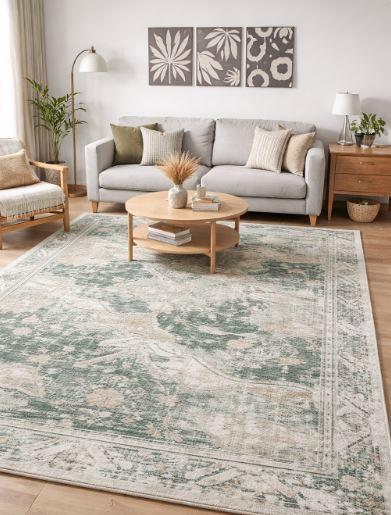 Area Rug 6x9 Washable Rug Brown Grey Vintage Traditional Distressed Thin Retro Kitchen Indoor Floor Cover Non Slip Carpet Floral Print Mat Living Room Bedroom Dining Room