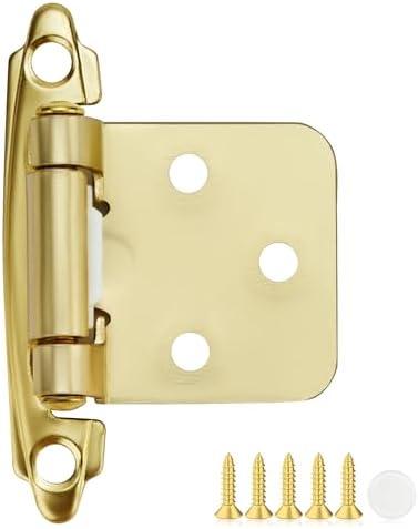 50 Pack 25 Pair Gold Cabinet Hinges - 1/2 inch Overlay Kitchen Cabinet Hinges, Semi-Concealed Hinges, Self Closing Cabinet Door Hinges with Door Bumper, Gold Face Mount Cabinet Hardware